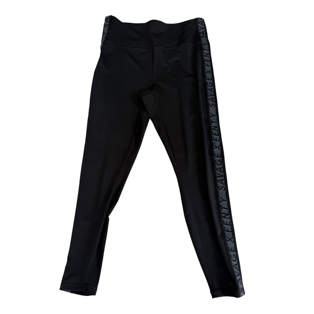 Savage X Fenty Sport Leggings Womens 2X Black Logo Tape High Waist Activewear
